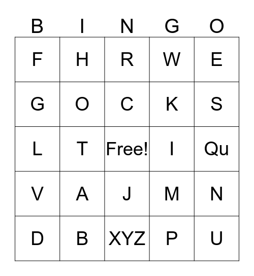 Alphabet Bingo Card