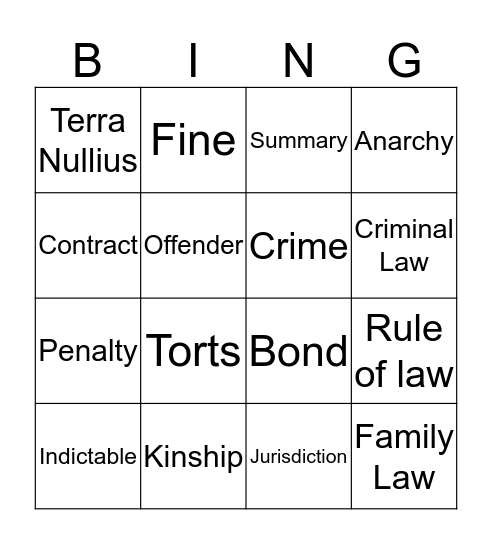 Legal Bingo! Bingo Card