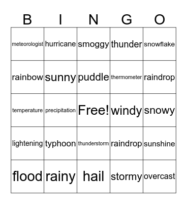 What's the Weather? Bingo Card