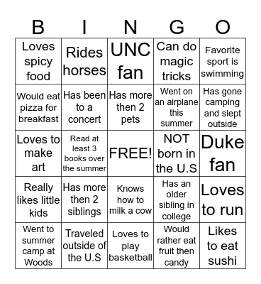 Untitled Bingo Card