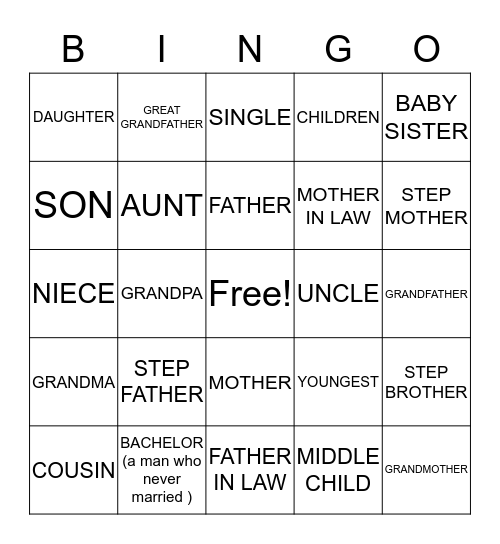 FAMILY TREE Bingo Card