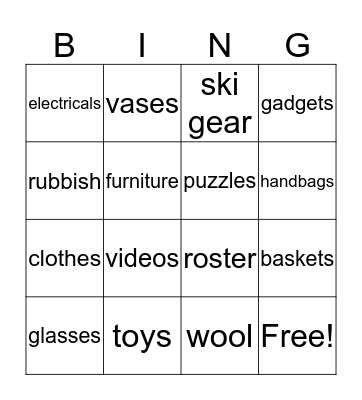 Op Shop Bingo Card