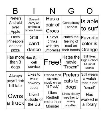 PERSON BINGO Card