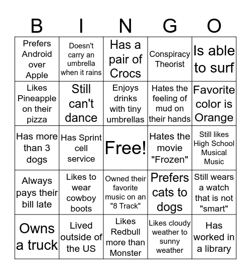 PERSON BINGO Card