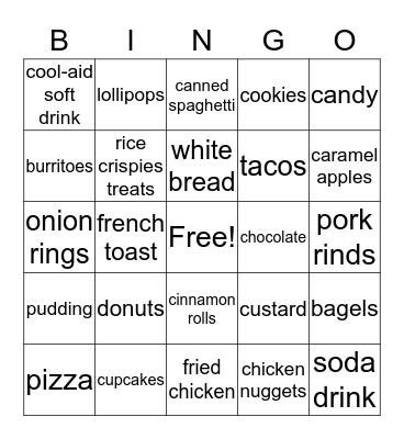 JUNKFOOD BINGO Card