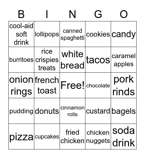 JUNKFOOD BINGO Card