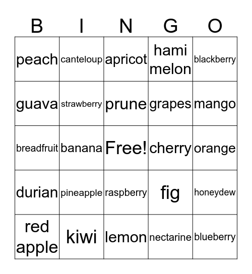 FRUIT BINGO: What fruit do you like?  I like... Bingo Card