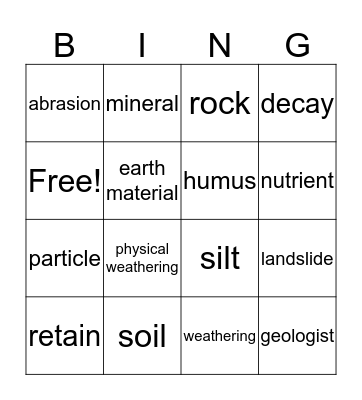 Soil and Weathering Bingo Card