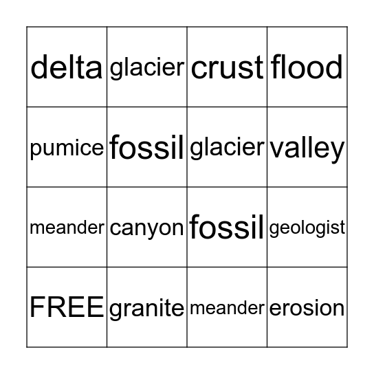 Landforms Bingo Card