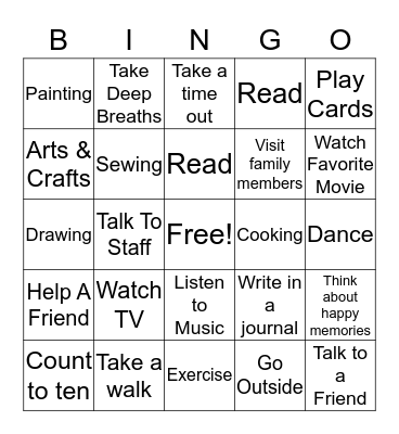 Recovery Bingo Card