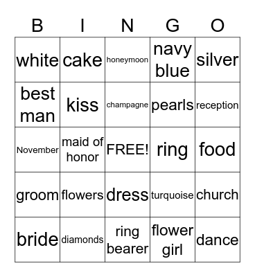 Sean and Amanda Bingo Card