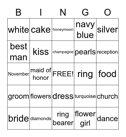Sean and Amanda Bingo Card