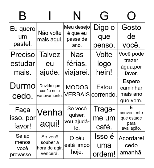 VERBOS Bingo Card