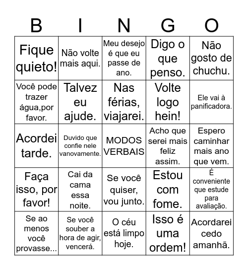 VERBOS Bingo Card