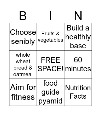 Healthy Eating  Bingo Card