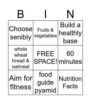 Healthy Eating  Bingo Card