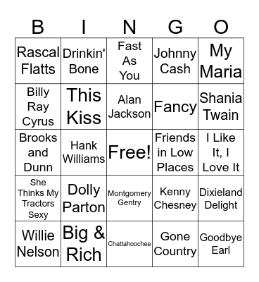 Old Country Bingo Card