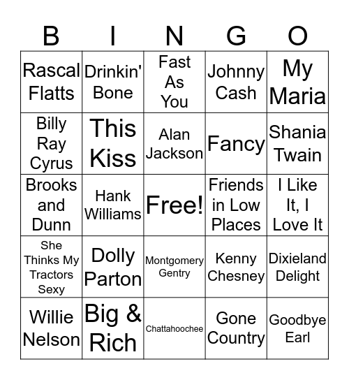 Old Country Bingo Card