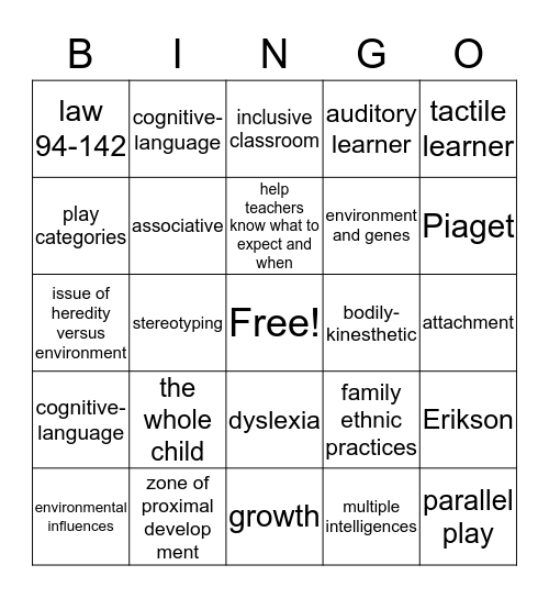 ECE 101 4/5 Bingo Card