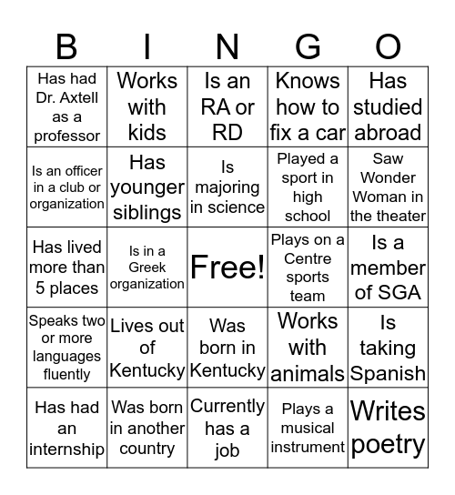 Grissom Bingo! Bingo Card
