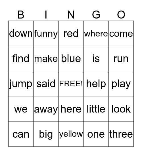 Sight Word 1 Bingo Card