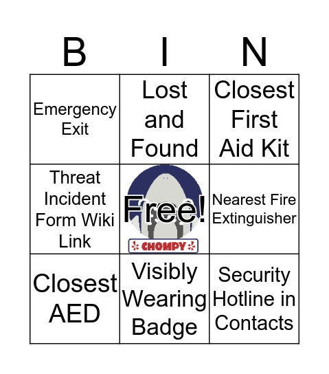 Yelp Physical Security Bingo Card