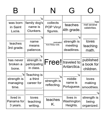 Fun Facts! Bingo Card