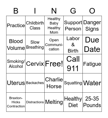 Childbirth Class Bingo Review Bingo Card