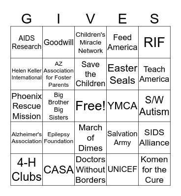 Give With Liberty Bingo Card