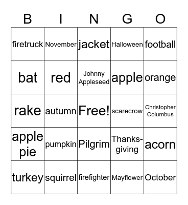 Four in Fall Bingo Card