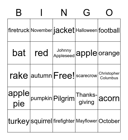 Four in Fall Bingo Card