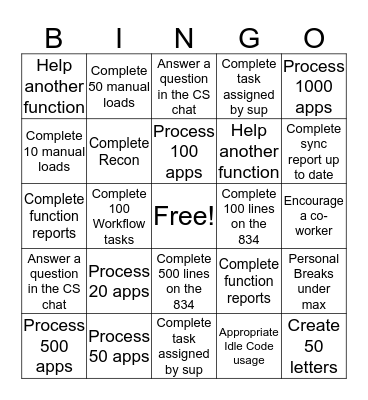 Just Keep Swimming Bingo Card