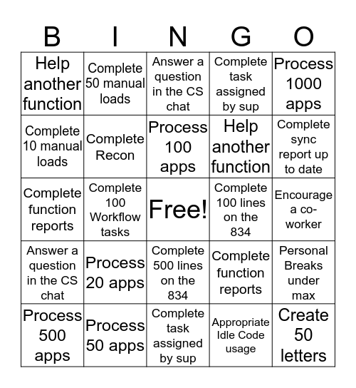 Just Keep Swimming Bingo Card