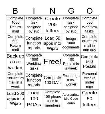 Just Keep Swimming Bingo Card