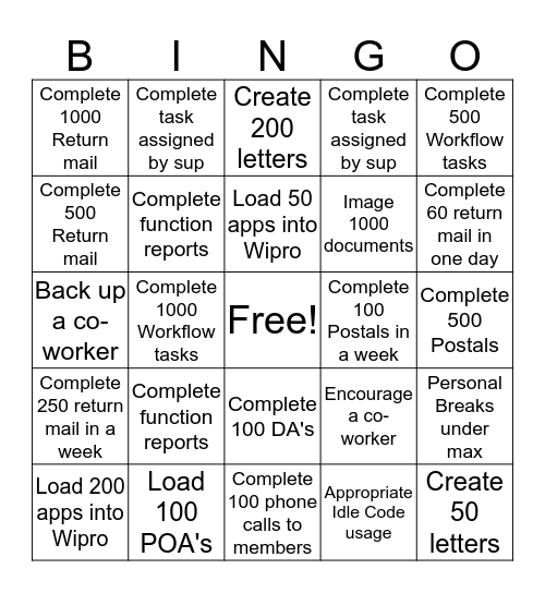 Just Keep Swimming Bingo Card