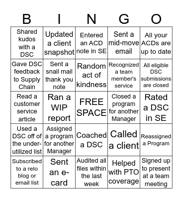 Dwellworks Service Week BINGO Card
