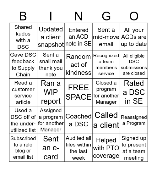 Dwellworks Service Week BINGO Card