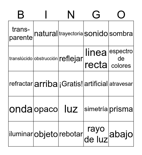 Luz / Sonido Bingo Card