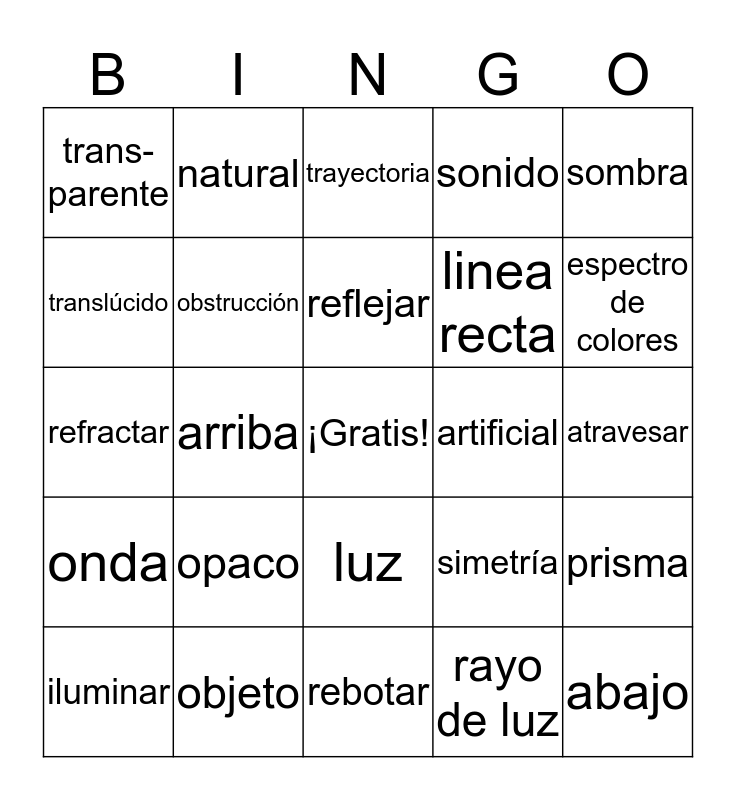 Luz / Sonido Bingo Card