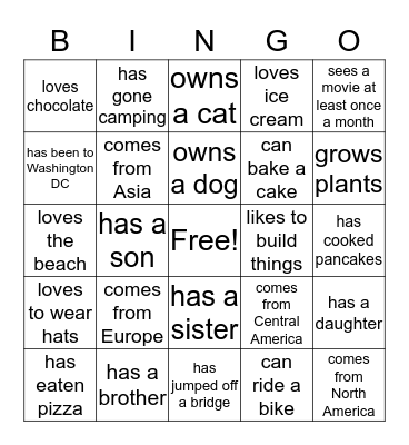 People Bingo- find someone who: Bingo Card