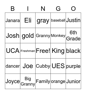 Granny fun time Bingo Card