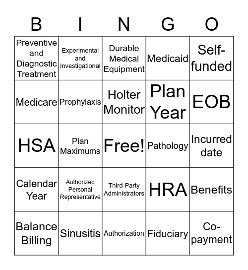 Basic of Health Insurance Bingo Card