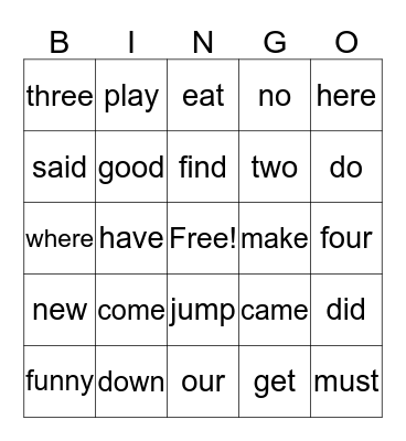Hadley's Sight Words Bingo Card