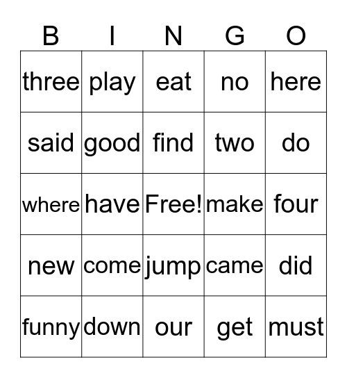 Hadley's Sight Words Bingo Card