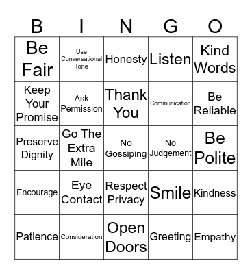 RESPECT Bingo Card