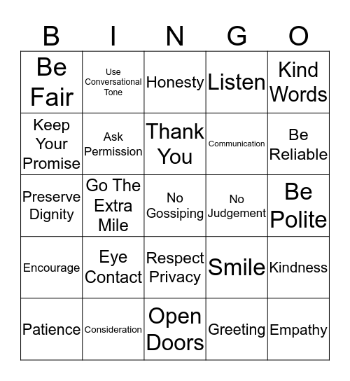 RESPECT Bingo Card