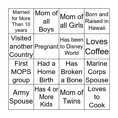 Find Your Tribe Bingo Card