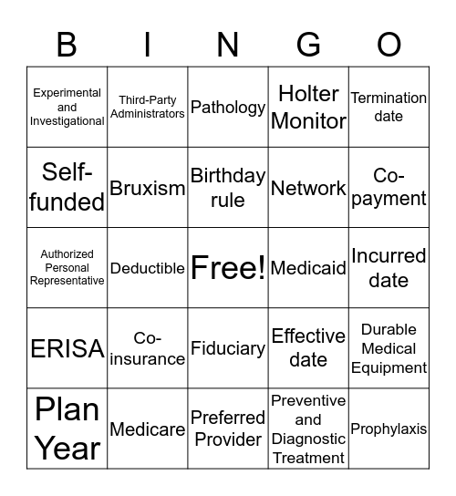 Basic of Health Insurance Bingo Card