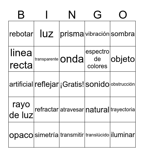 Luz / Sonido Bingo Card