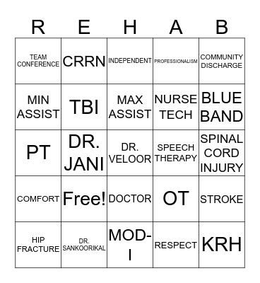 National Rehab Week 2017 Bingo Card